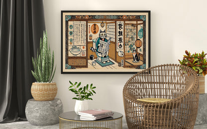 Lustiges Ukiyo-e Katzen-Badezimmer-Poster – Amerikanisches Tier-Design