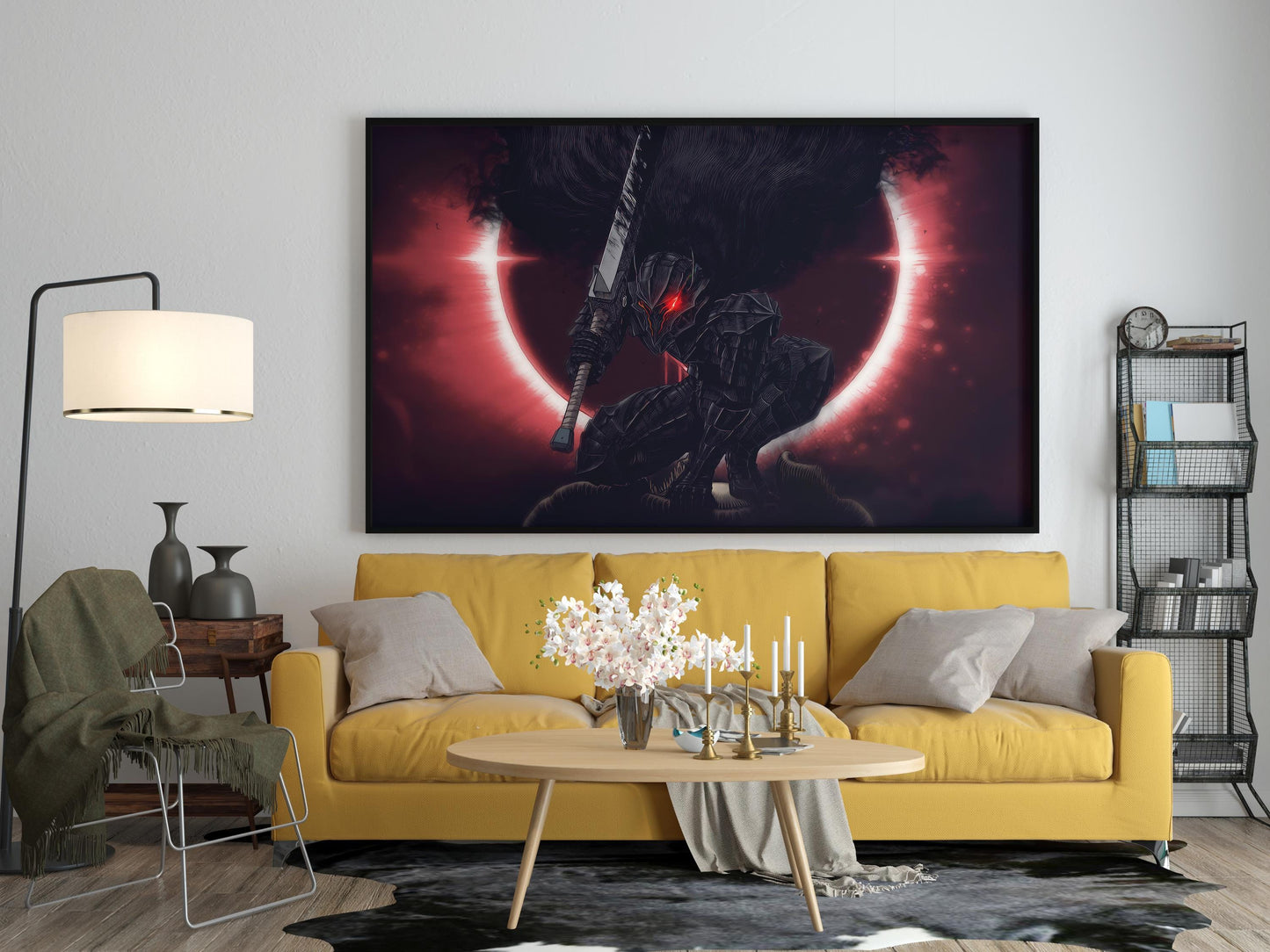Dark Knight Before Red Eclipse Poster | Dramatisches Fantasy-Wandkunst-Poster | Berserk Mond Poster