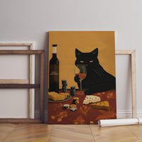 Black Cat Wine and Cheese Poster | Lustiger Poker Küchen Wand Kunstdruck