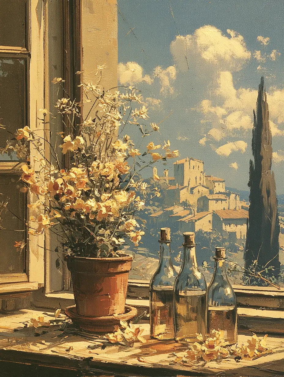Mediterranean Window View Canvas Art, Italian Village Poster