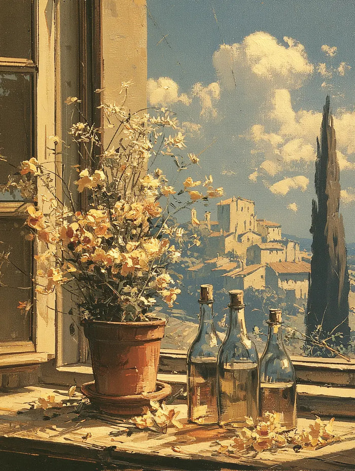 Mediterranean Window View Canvas Art, Italian Village Poster