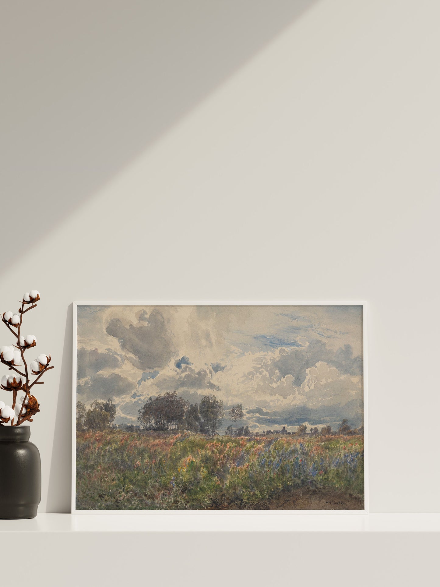 Henry Moore Wandkunst, Landschaft Leinwand Wandkunst, Schauerlicher Juni Leinwand Wandkunst, Vintage Landschaft, Leinwand Malerei Poster, Blumenfeld