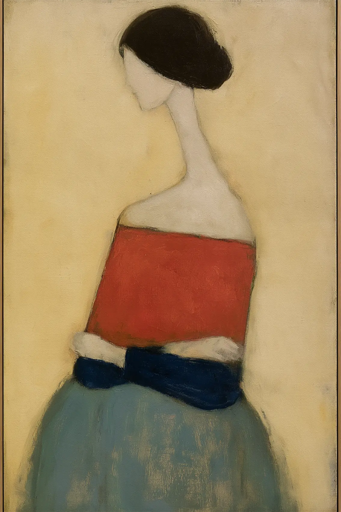 Minimalist Faceless Woman Canvas Wall Art, Elongated Neck Portrait Painting