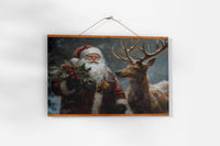 Wandbild Weihnachtsmann mit Tieren, Weihnachtsmann- & Weihnachtsdekor-Kunst – Frohe Weihnachten, Weihnachtsgeschenk, gerahmter Weihnachtsmann