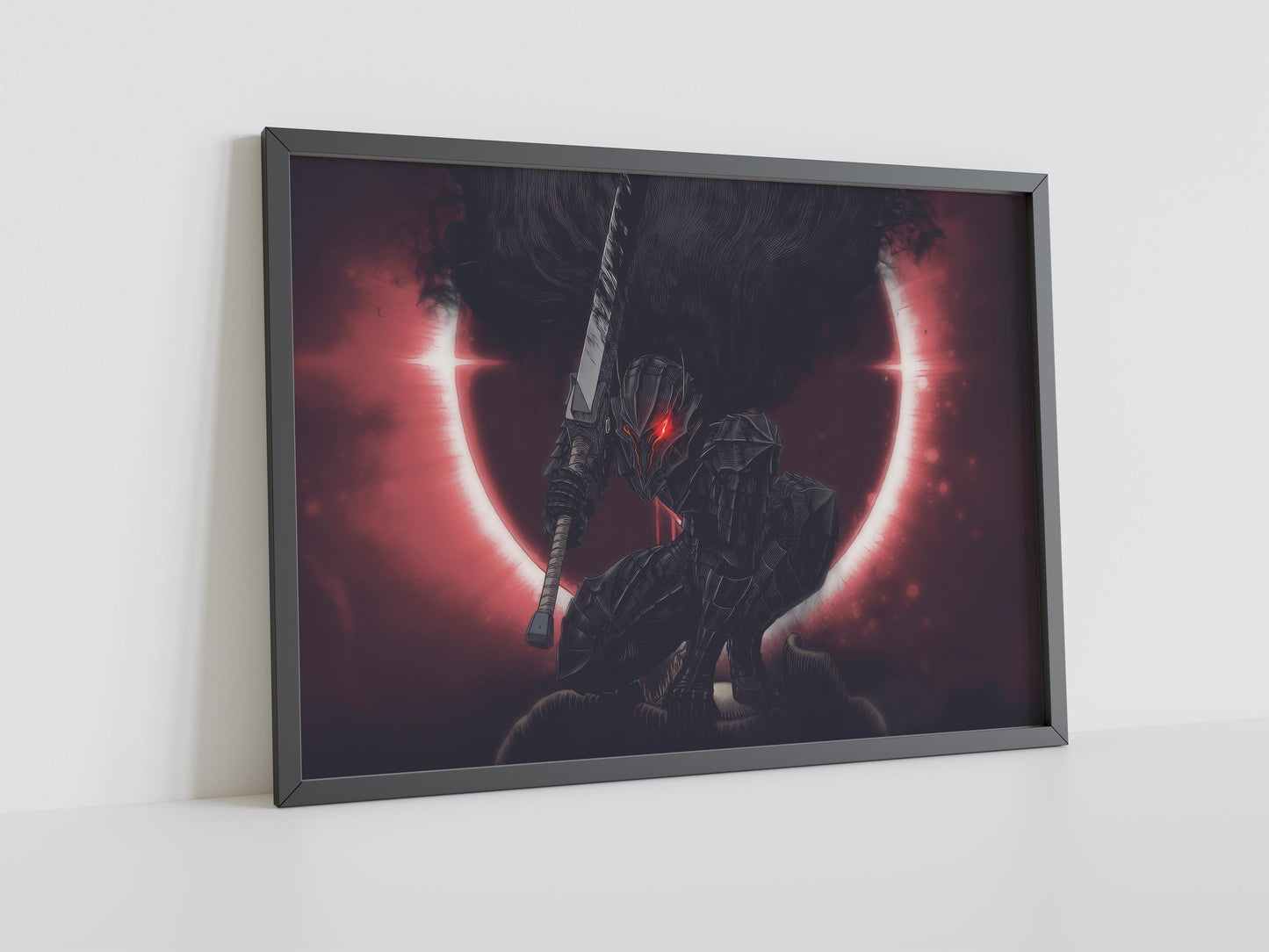 Dark Knight Before Red Eclipse Poster | Dramatisches Fantasy-Wandkunst-Poster | Berserk Mond Poster