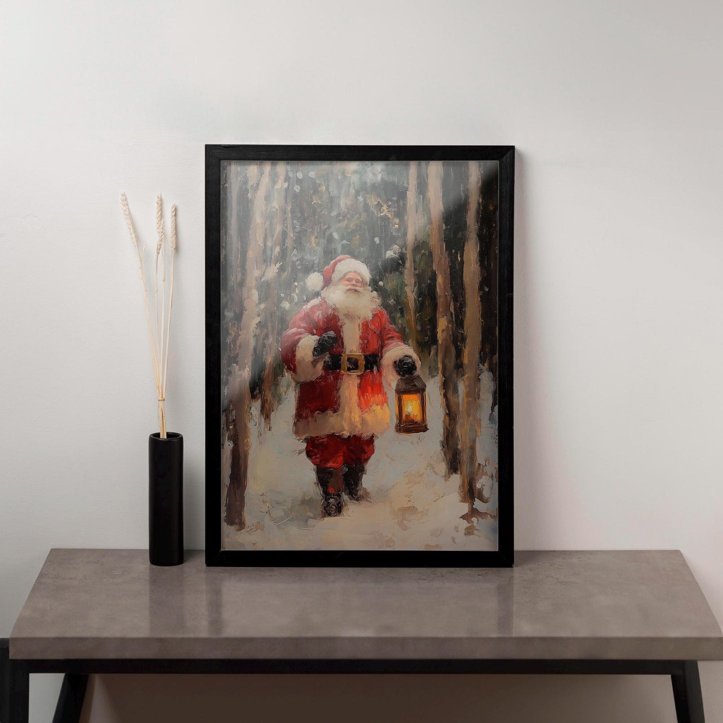 Christmas Santa Wall Art, Santa Claus & Christmas Decor Art - Happy Christmas, Xmas Gift, Framed Santa