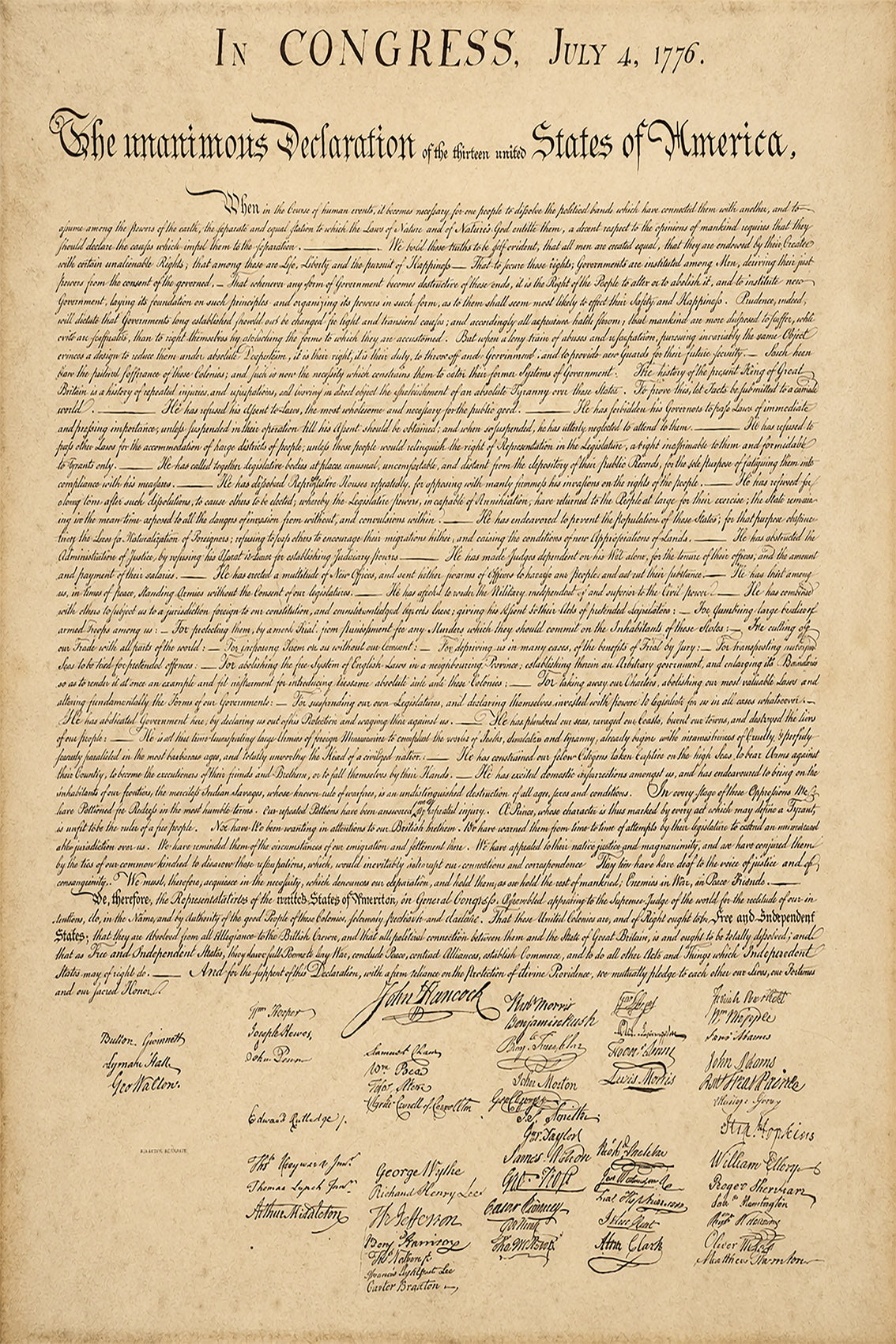 Declaration of Independence Canvas Print, United States Historical Document Wall Art
