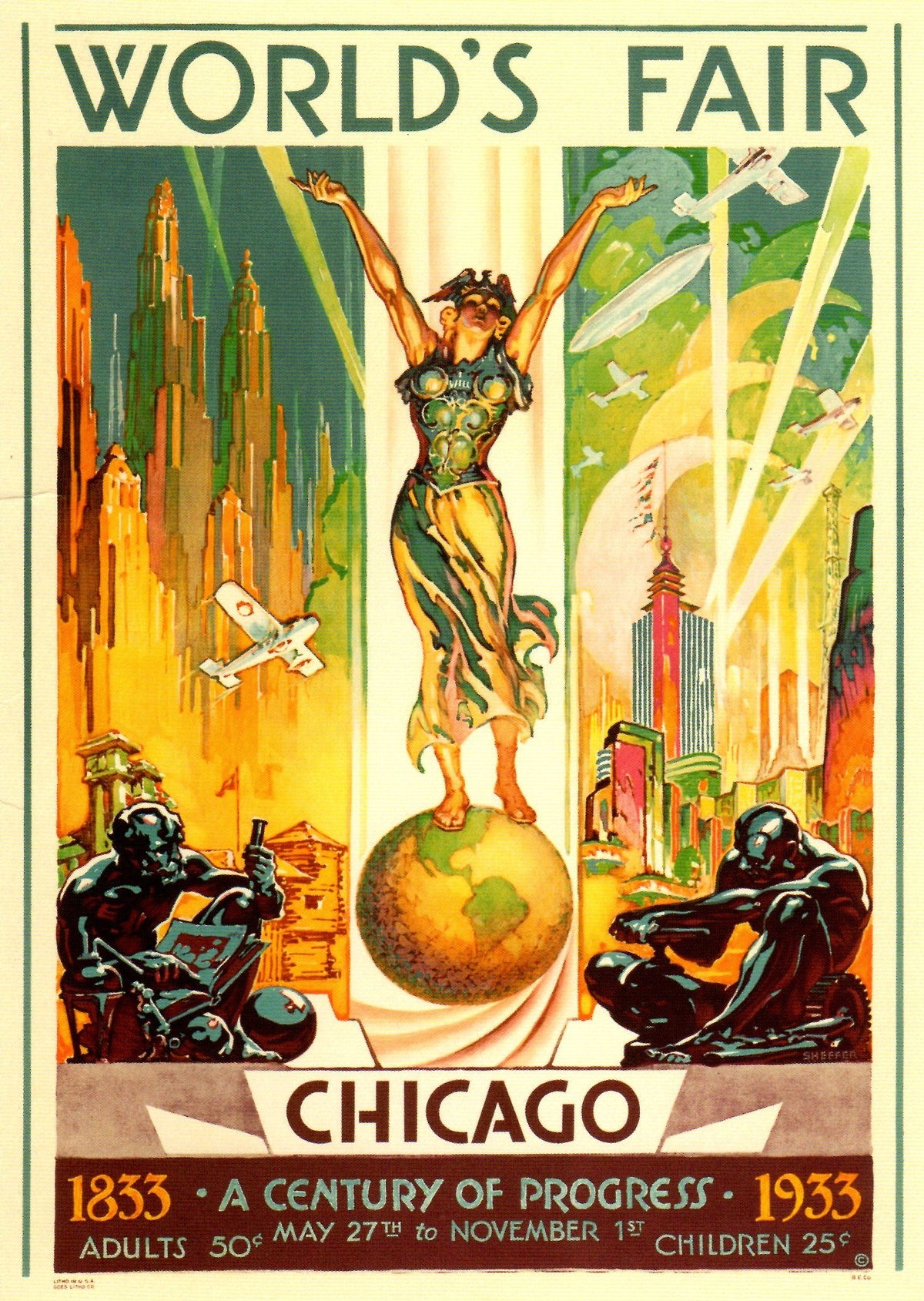 Artwork Chicago World's Fair 1933 Century of Progress vintage poster canvas wall art