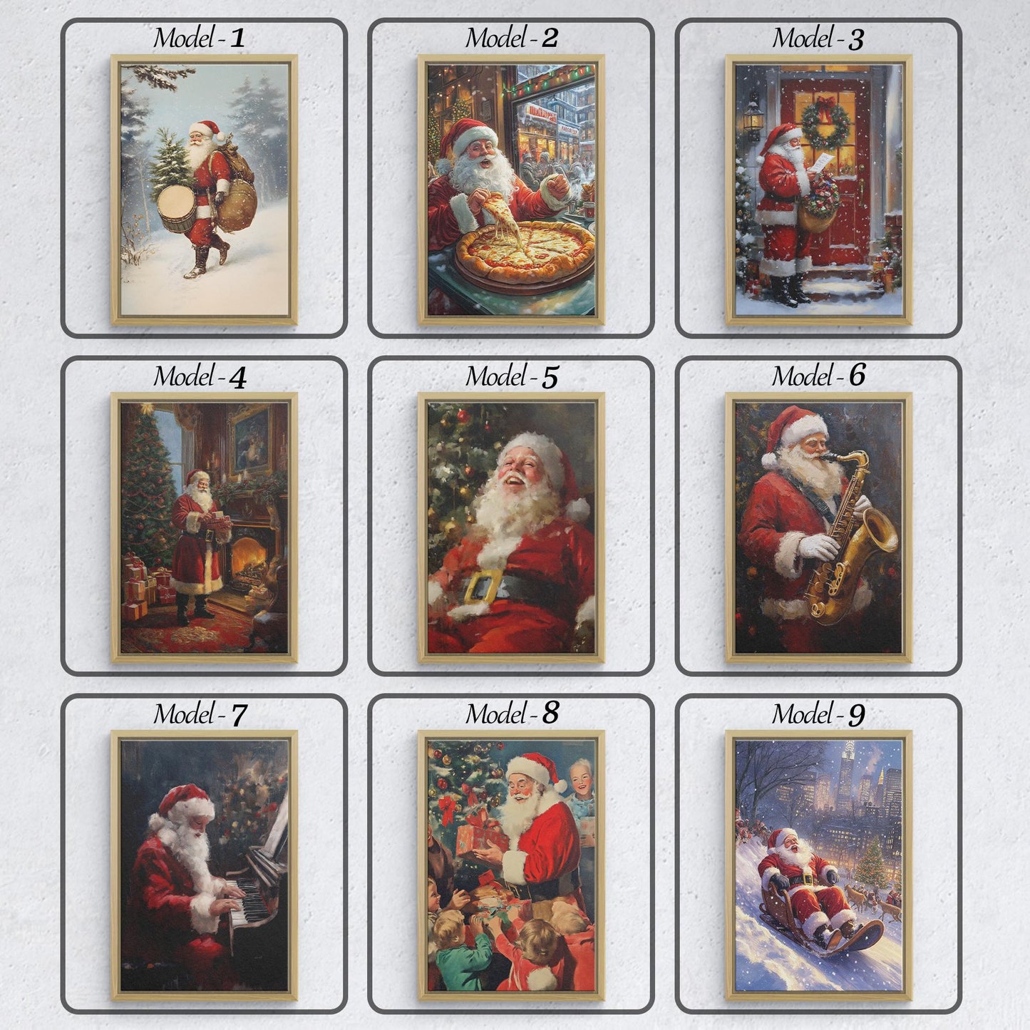 Santa Wall Art,Santa Claus & Christmas Decor Art - Happy Christmas, Xmas Gift, Framed Santa