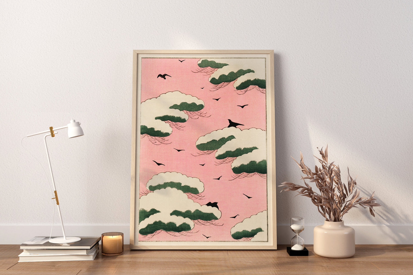 Pink sky illustration Canvas Wall Art, Japanese Wall Art, Clouds Poster, Pink Cool Poster, Gift For Her