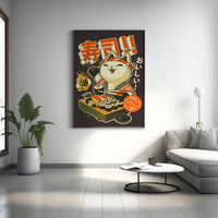 Sushi Katze Leinwand Wandkunst, Moderne Kunst Poster, Gerahmte Leinwand, Japanische Kunst Leinwand Wandkunst, Japanische Kunst Poster, Japanisches Süßes Katzen Poster