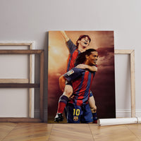 Messi's First Goal - Messi And Ronaldinho Goal Celebration, Iconic Sport Poster, Iconic Messi Wall Art,Lionel Messi Poster,Roanldinho Poster