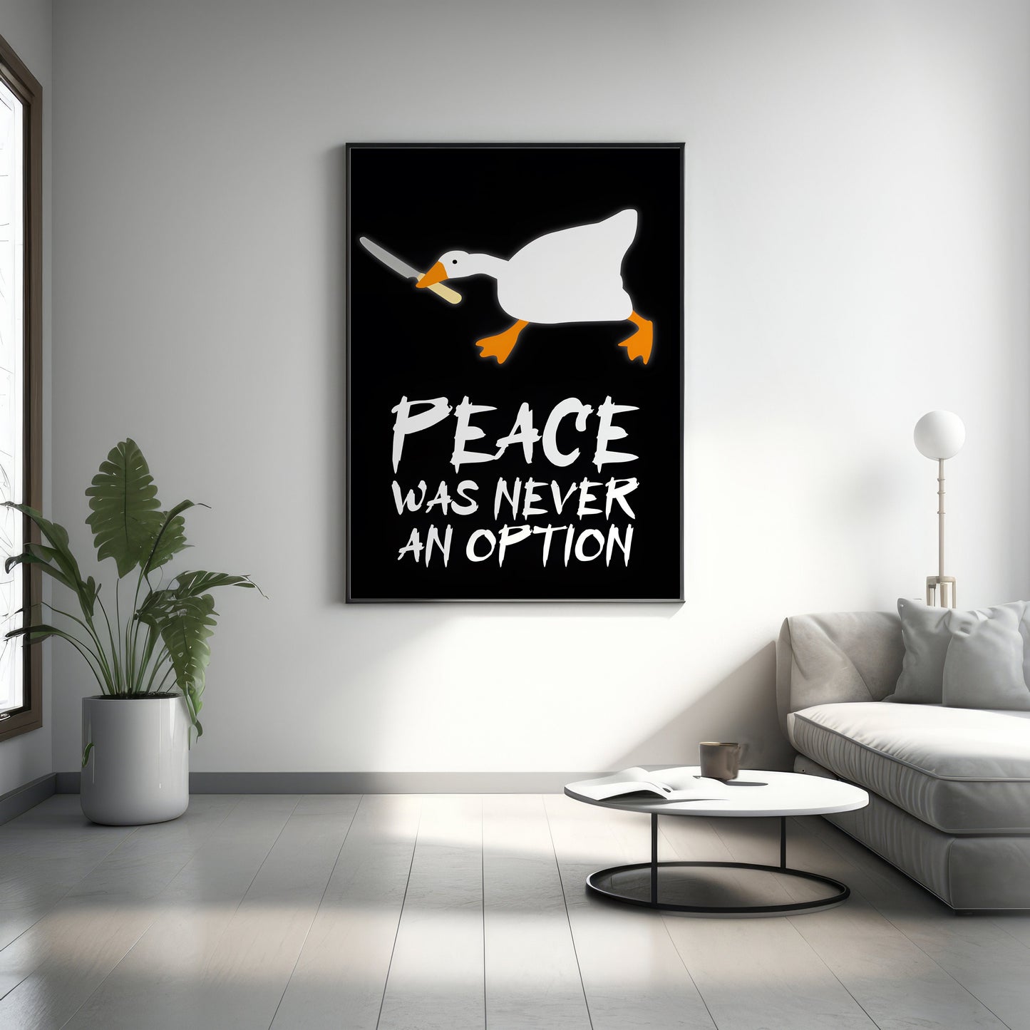 Frieden war nie eine Option Ente Leinwand-Wandbild, Lustiges Enten-Poster, Lustige Leinwand-Wanddekoration, Frieden war nie eine Option Poster