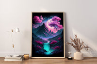 Modern Japanese Art, Japanese Canvas Wall Art, Japan Mountain Art, Synthwave Japanese Art, Japanese Art Poster