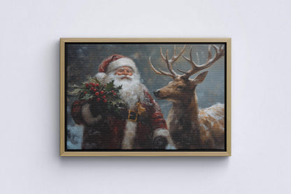 Wandbild Weihnachtsmann mit Tieren, Weihnachtsmann- & Weihnachtsdekor-Kunst – Frohe Weihnachten, Weihnachtsgeschenk, gerahmter Weihnachtsmann