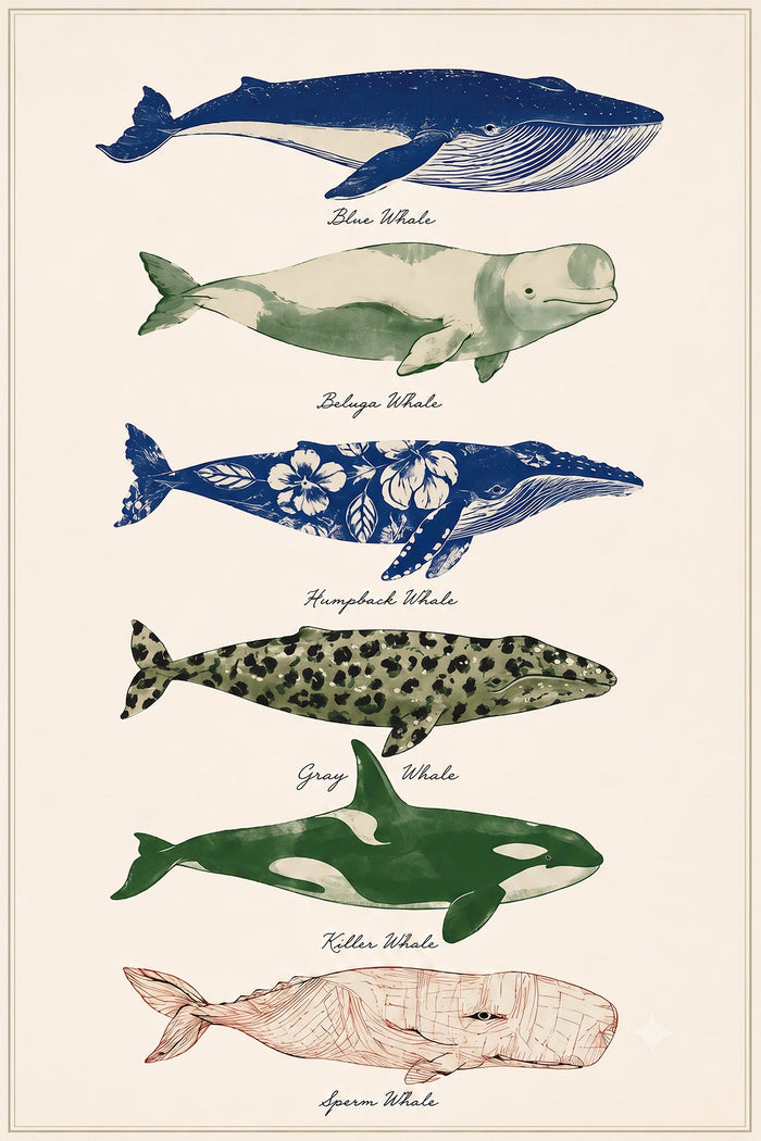 Colorful Whale Wall Decor | Minimalist Coastal Ocean Poster