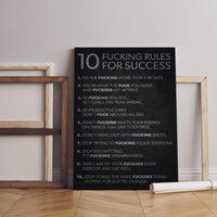 10 Rules Succes Quote Wall Decor, Quote Canvas Wall Art, Motivational Poster, Minimalist Canvas Wall Decor