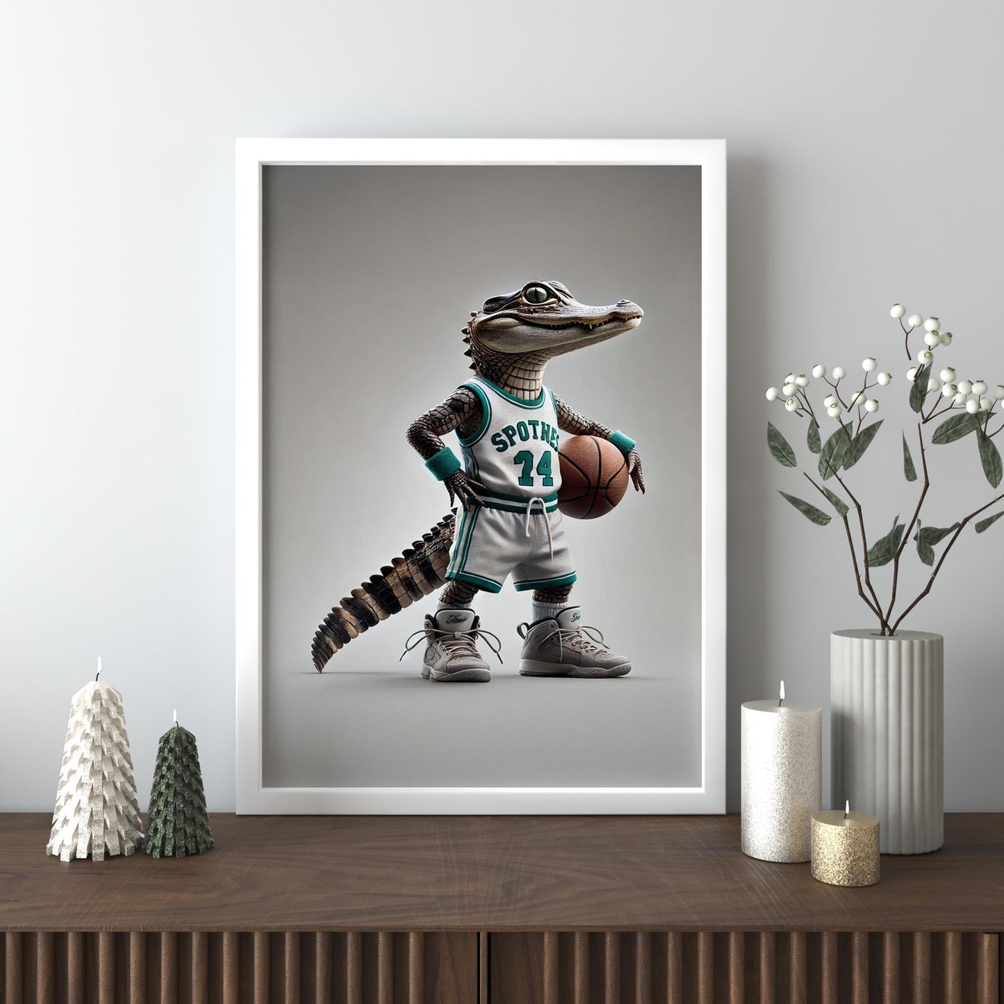 Ikonische realistische Baby-Alligator-Leinwand – realistisches, stilvolles und verspieltes Wanddekor