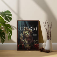 Kunstdruck „Urteilsmaske“ – Dunkle barocke Fantasy-Wanddekoration, kraftvolles gotisches Charakterposter