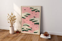 Pink sky illustration Canvas Wall Art, Japanese Wall Art, Clouds Poster, Pink Cool Poster, Gift For Her
