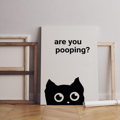 Süße Katzen-Wandkunst, Kackende Katze Poster, Minimalistische Wanddekoration, Badezimmer-Wanddekoration