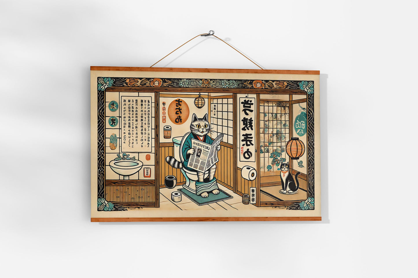 Lustiges Ukiyo-e Katzen-Badezimmer-Poster – Amerikanisches Tier-Design