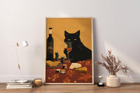 Black Cat Wine and Cheese Poster | Lustiger Poker Küchen Wand Kunstdruck