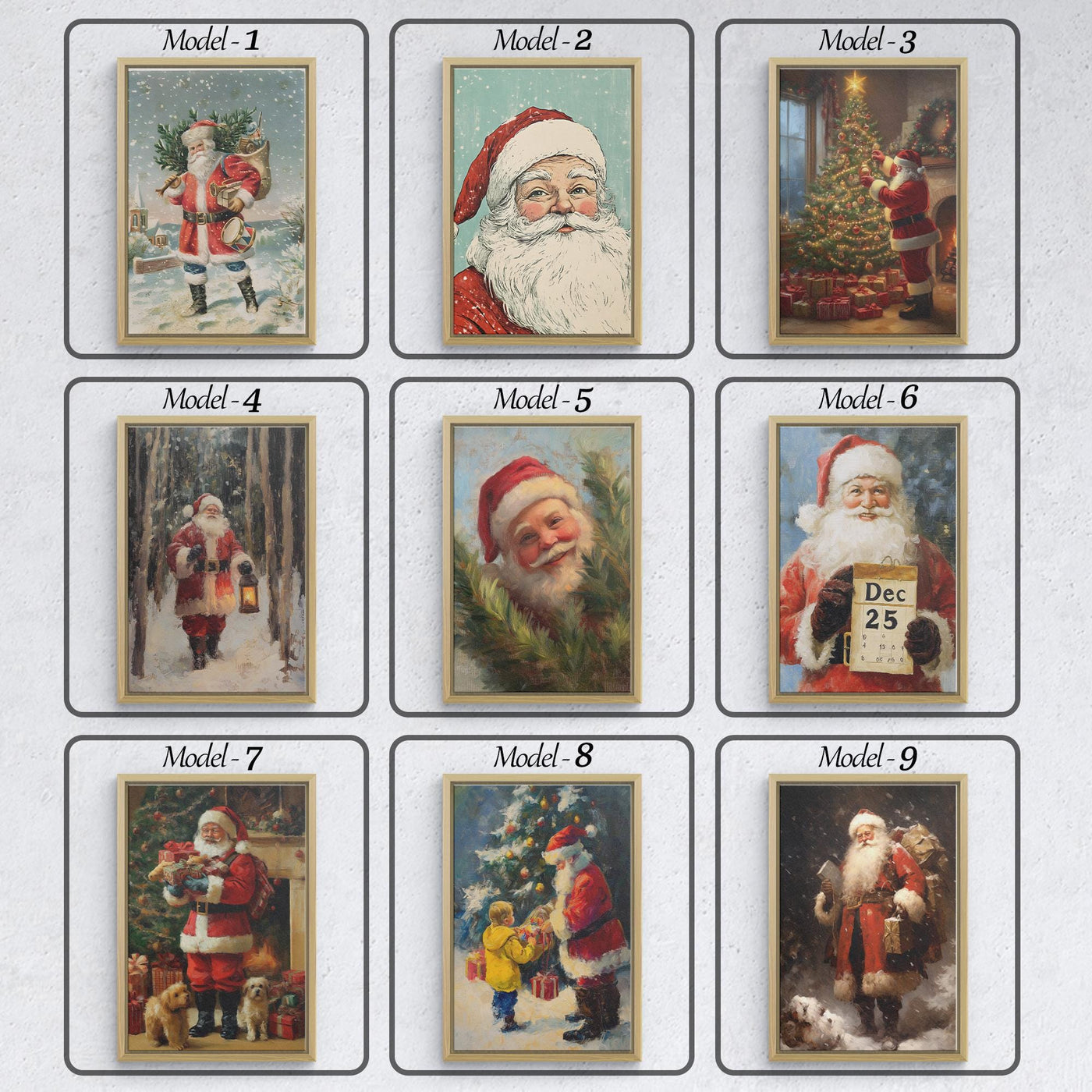 Christmas Santa Wall Art, Santa Claus & Christmas Decor Art - Happy Christmas, Xmas Gift, Framed Santa