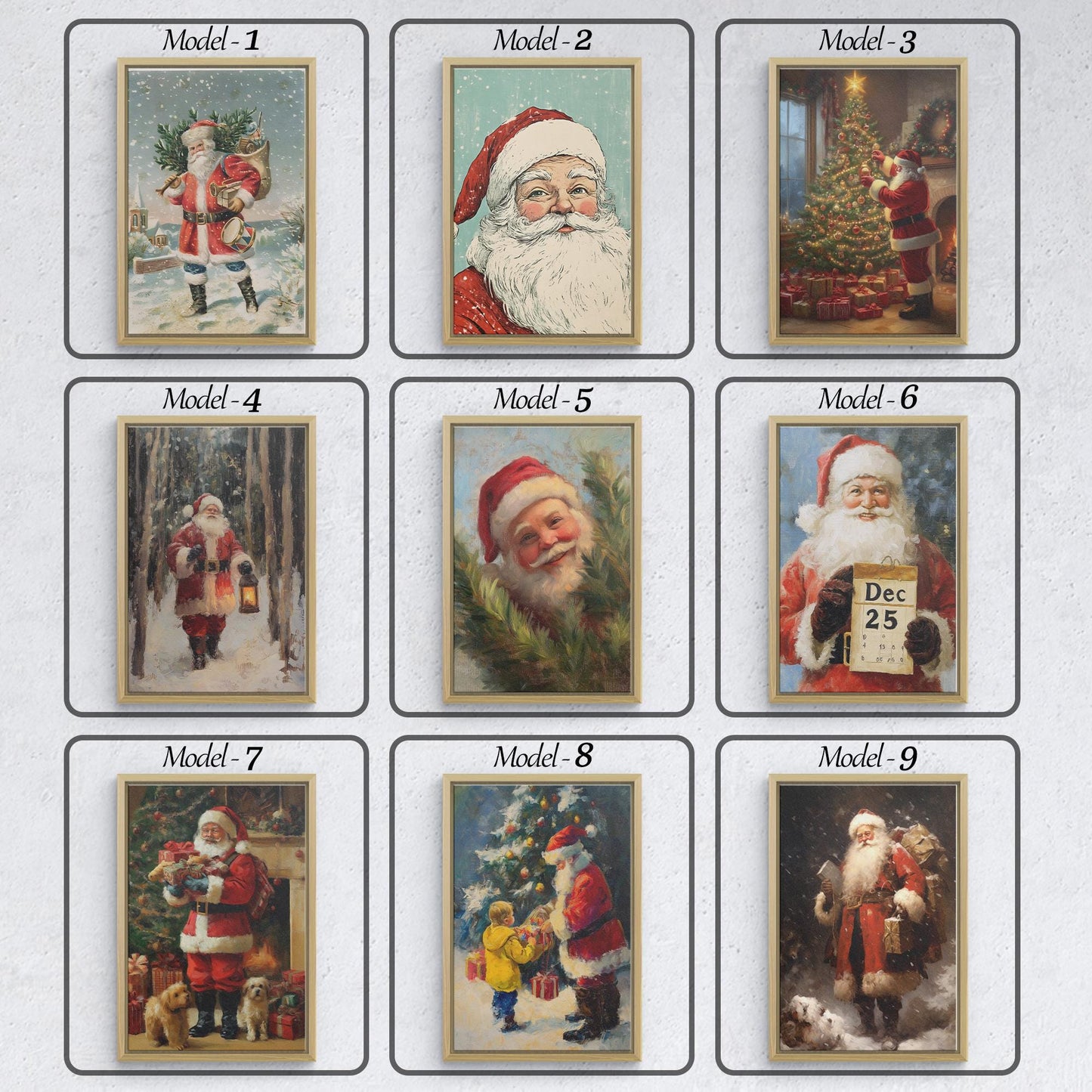 Christmas Santa Wall Art, Santa Claus & Christmas Decor Art - Happy Christmas, Xmas Gift, Framed Santa