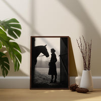 Black and White Equestrian Woman with Horse | Minimalist Stable Wall Art Print