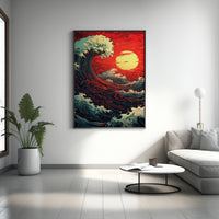 Dramatische Welle von Kanagawa Wandbild, Die Welle von Kanagawa Rote Welle, Kanagawa Kunst, Japanische Wandkunst, Kanagawa Poster, Retro Kanagawa Kunst