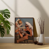 Chic Rooftop Woman Reading Newspaper Poster | Fashion Editorial Style Wall Art Print