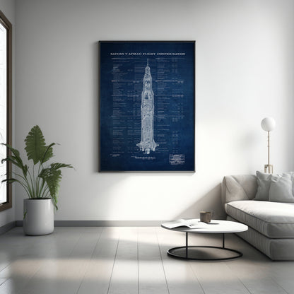 Saturn V Apollo Bauplan, Apollo Poster, Gerahmtes Bauplan Leinwandbild, Bauplan Poster