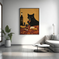 Black Cat Wine and Cheese Poster | Lustiger Poker Küchen Wand Kunstdruck