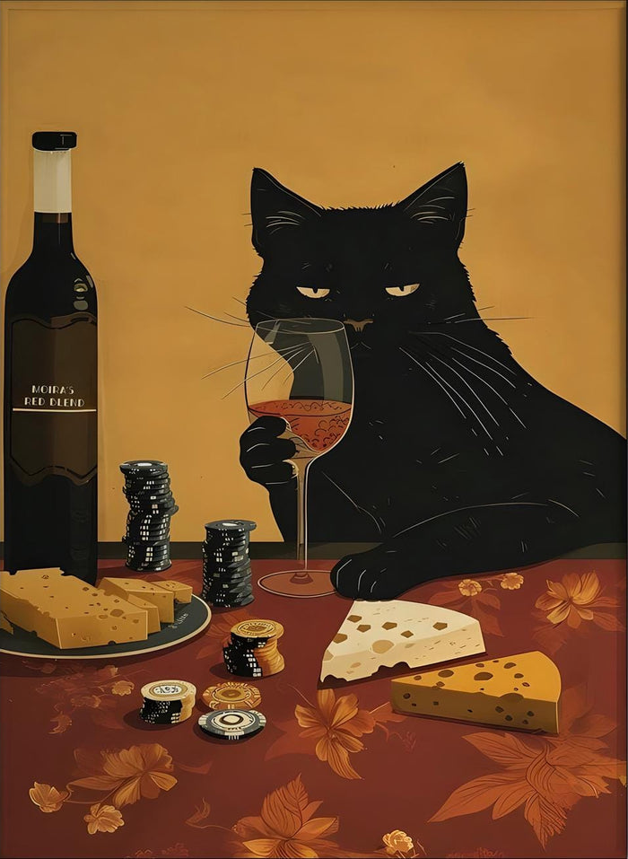 Black Cat Wine and Cheese Canvas Poster