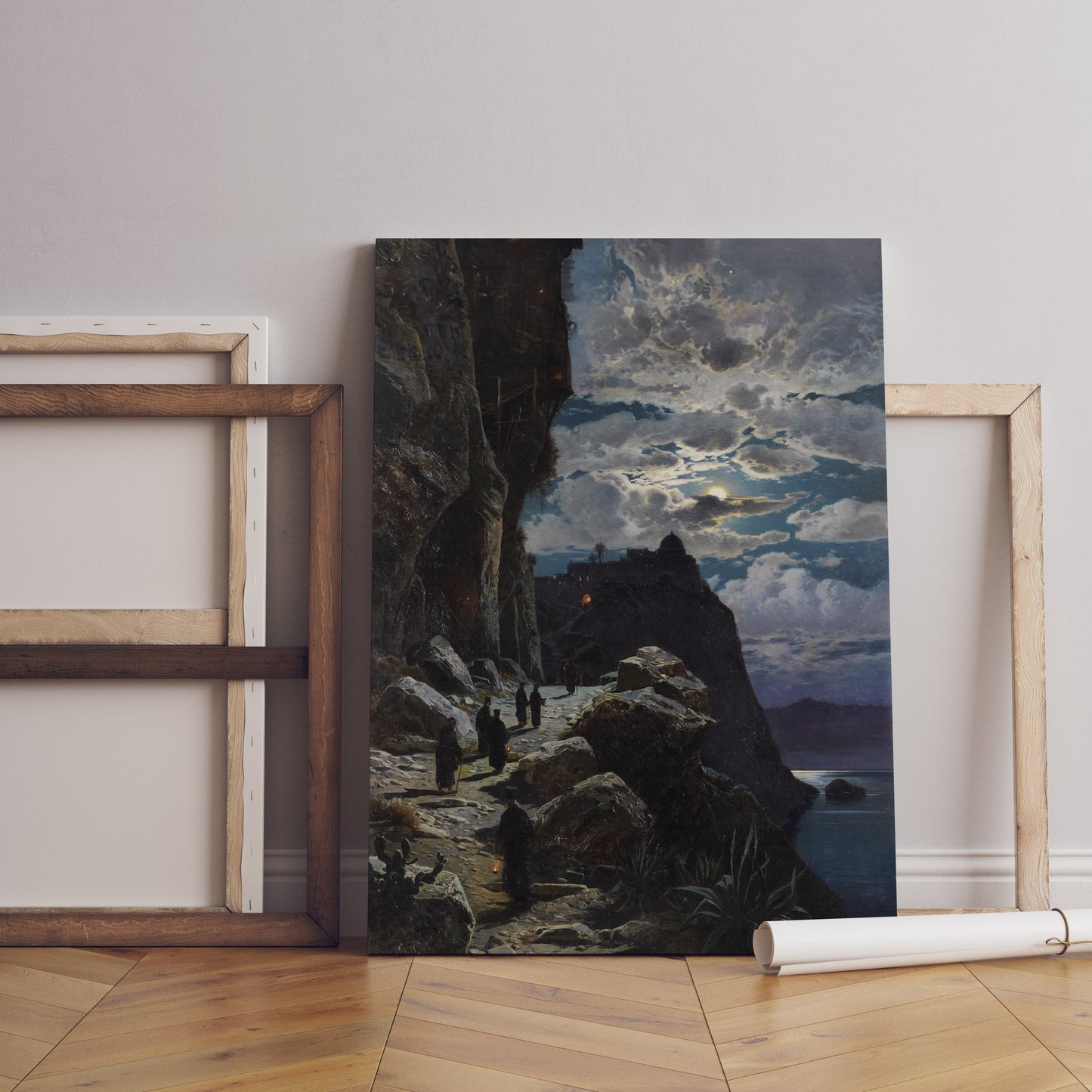 Hermann Corrodi Leinwand-Wandbild, Hermann Corrodi Nacht auf dem Berg Athos, Beliebtes Kunst-Leinwandbild, Leinwanddruck, Leinwanddruck-Kunst, Berühmtes Wandbild
