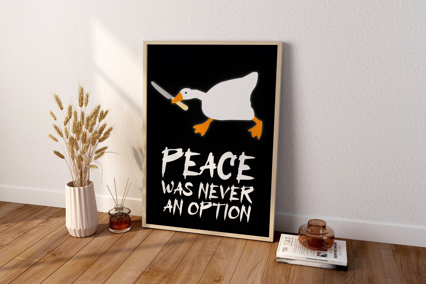 Frieden war nie eine Option Ente Leinwand-Wandbild, Lustiges Enten-Poster, Lustige Leinwand-Wanddekoration, Frieden war nie eine Option Poster