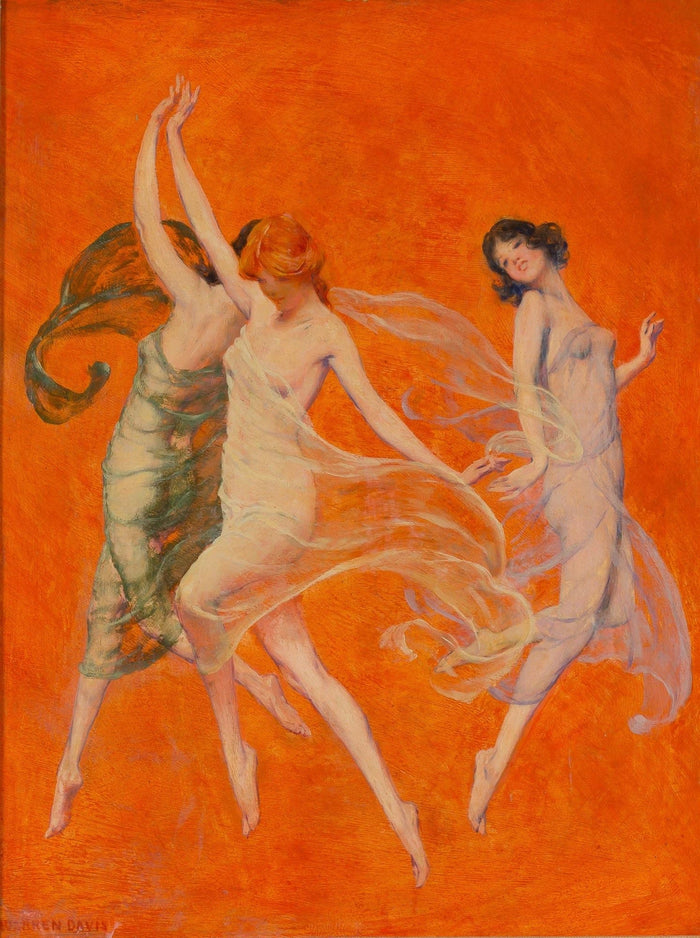 Franz von Stuck Dancers Stretched Canvas Wall Art, Vintage Orange Expressionist Oil Painting Print