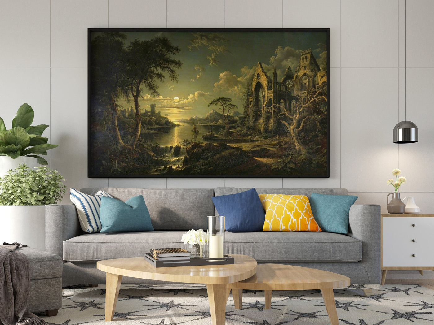 Sebastian Pether Leinwand-Wandkunst, Sebastian Pether – Eine verfallene gotische Kirche, Beliebte Kunst-Leinwand, Mondschein-Leinwandkunst, Berühmte Wandkunst