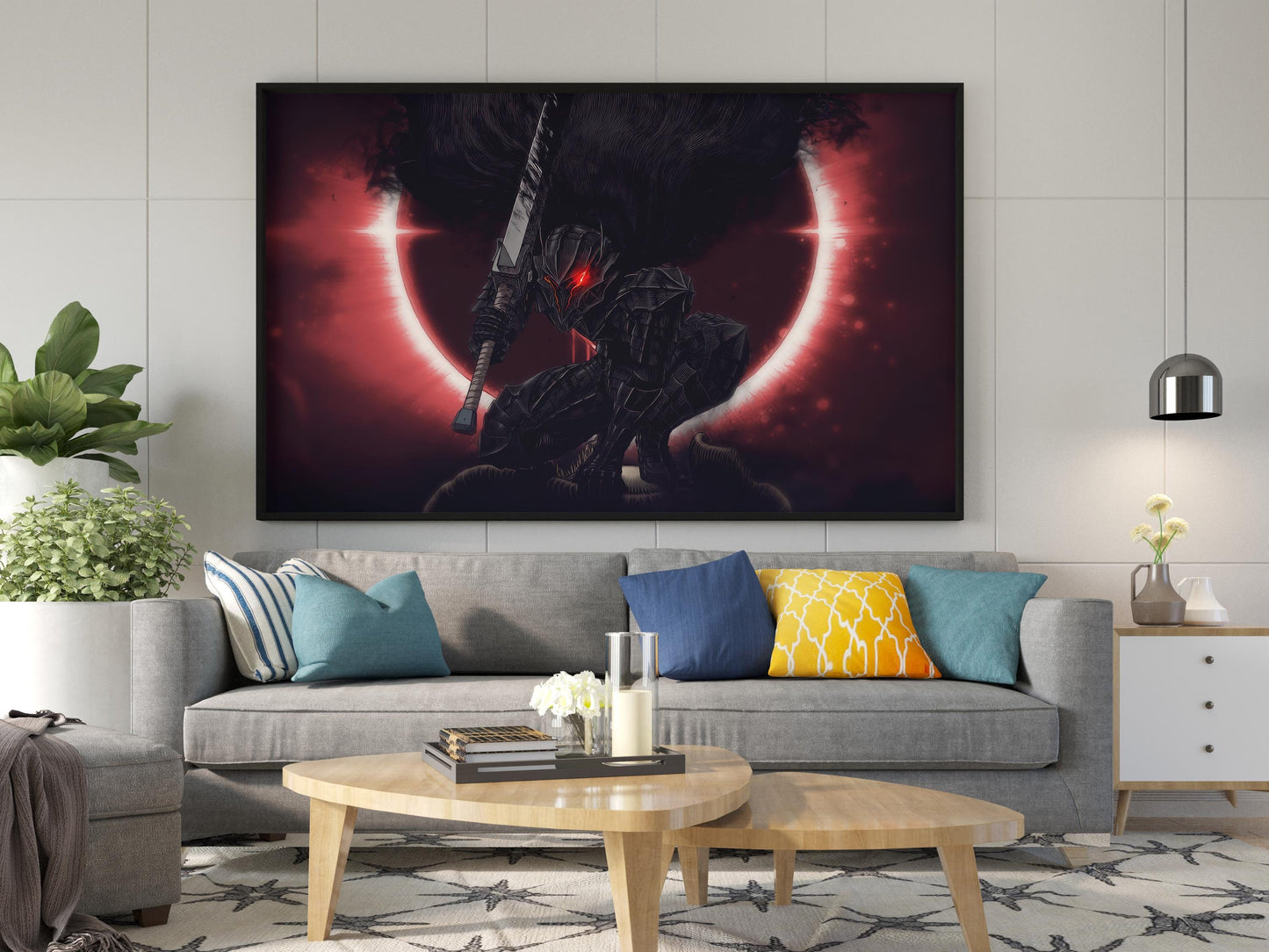 Dark Knight Before Red Eclipse Poster | Dramatisches Fantasy-Wandkunst-Poster | Berserk Mond Poster