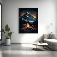 Coole Illustration Leinwand-Wandkunst, Lagerfeuer-Wandkunst, Natur-Wandkunst, Lagerfeuer-Poster, Illustrations-Poster