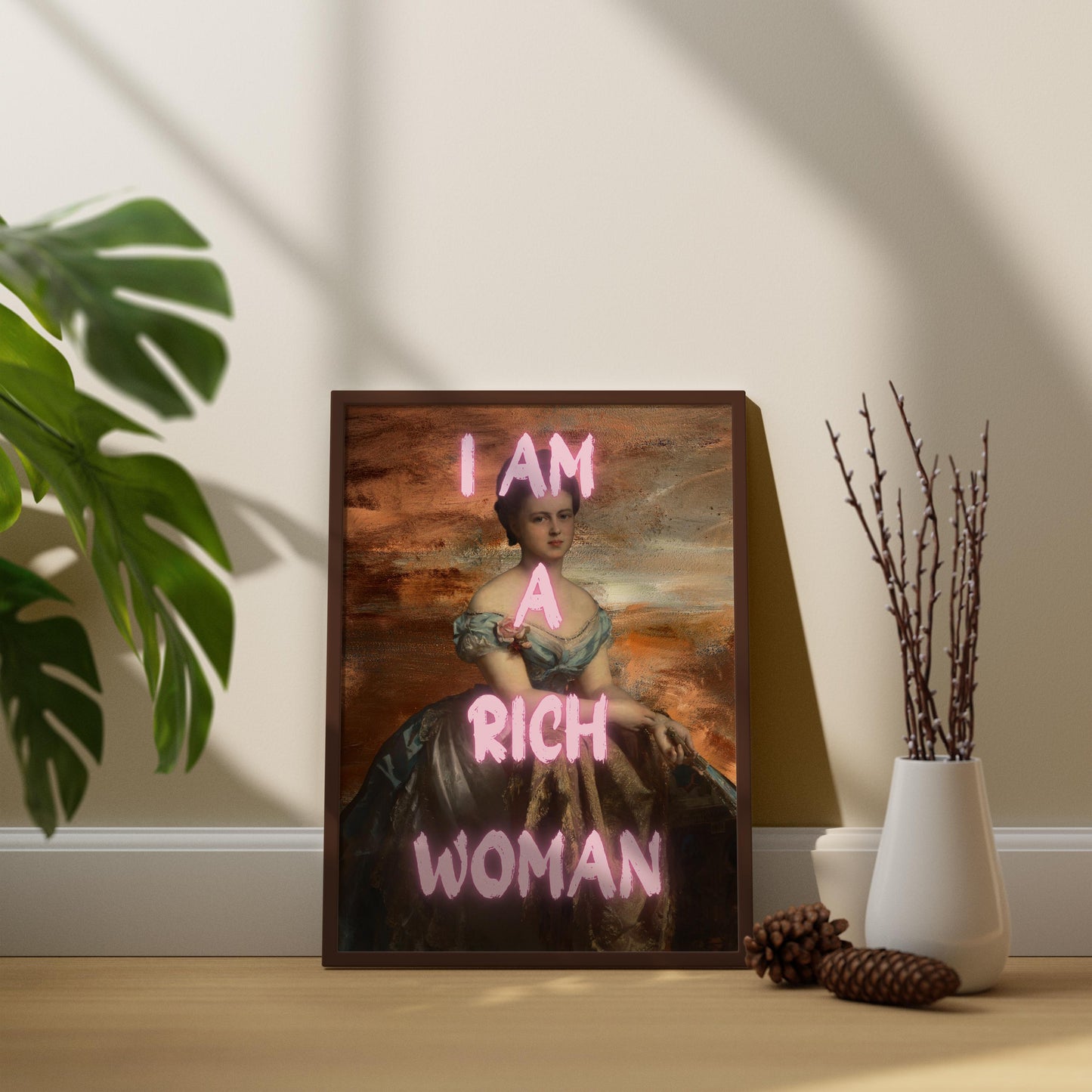 Mom I Am A Rich Woman, Altered Art Poster, Maximalist Wall Art, Girl Power Prints, Feminist Poster, Vintage Fashion Poster,Framed Canvas Art
