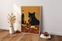 Black Cat Wine and Cheese Poster | Lustiger Poker Küchen Wand Kunstdruck