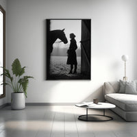 Black and White Equestrian Woman with Horse | Minimalist Stable Wall Art Print