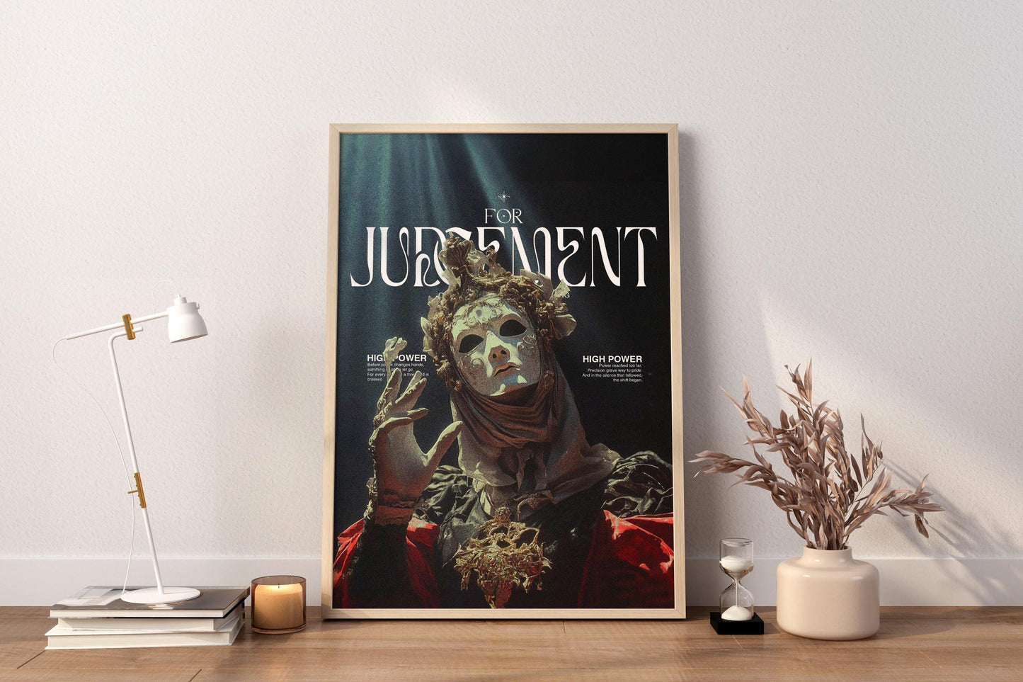Kunstdruck „Urteilsmaske“ – Dunkle barocke Fantasy-Wanddekoration, kraftvolles gotisches Charakterposter