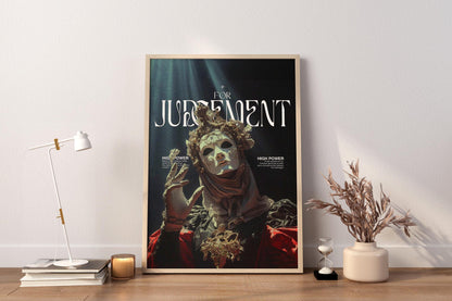 Kunstdruck „Urteilsmaske“ – Dunkle barocke Fantasy-Wanddekoration, kraftvolles gotisches Charakterposter