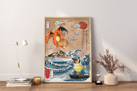 Anime Leinwandbilder, Glurak Leinwandbilder, Glurak vs. Turtok Wandposter, Vintage Anime Poster, Gerahmtes Anime Poster