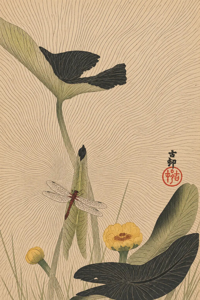 Libelle and lotus by Ohara Koson
