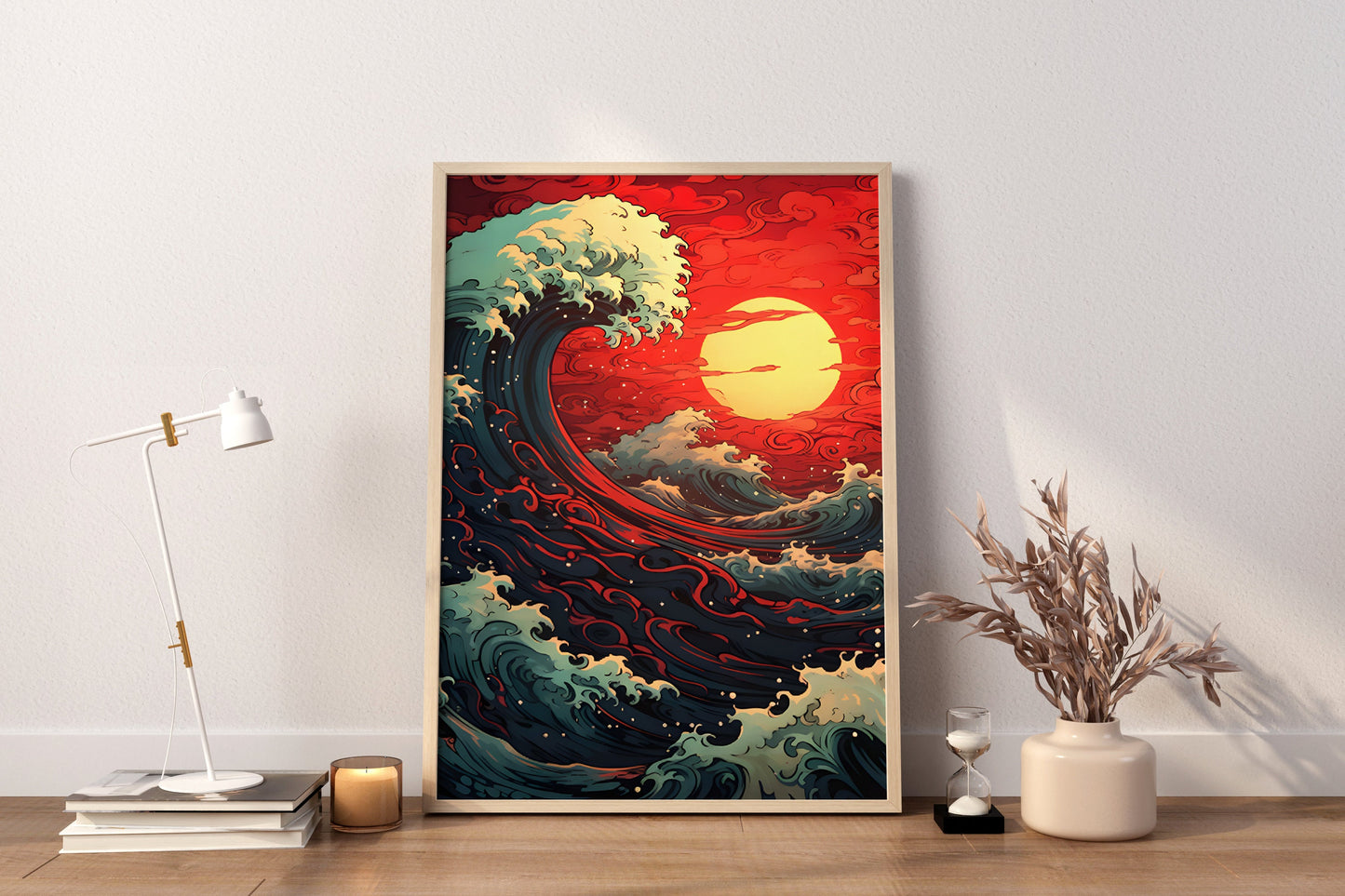 Dramatische Welle von Kanagawa Wandbild, Die Welle von Kanagawa Rote Welle, Kanagawa Kunst, Japanische Wandkunst, Kanagawa Poster, Retro Kanagawa Kunst