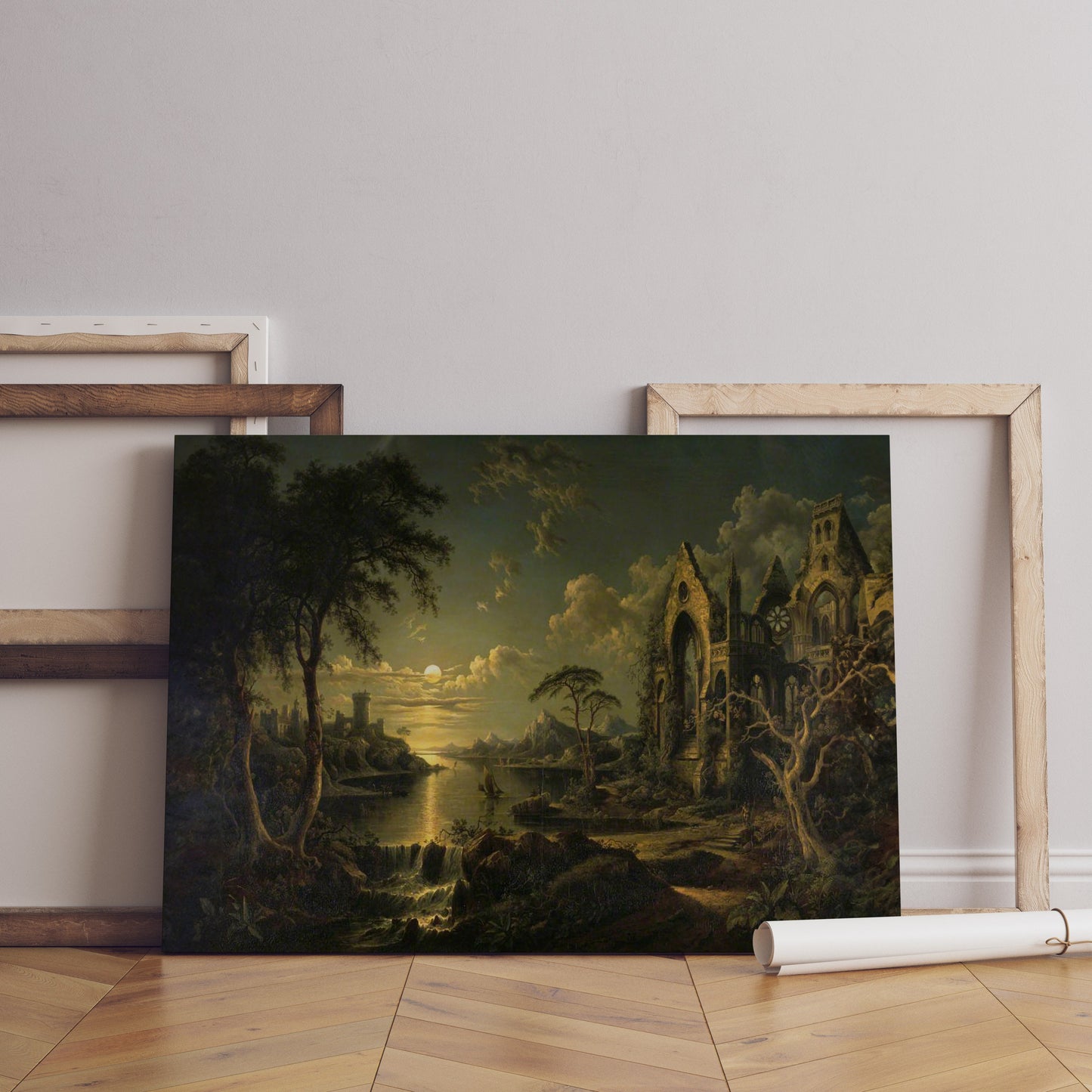 Sebastian Pether Leinwand-Wandkunst, Sebastian Pether – Eine verfallene gotische Kirche, Beliebte Kunst-Leinwand, Mondschein-Leinwandkunst, Berühmte Wandkunst